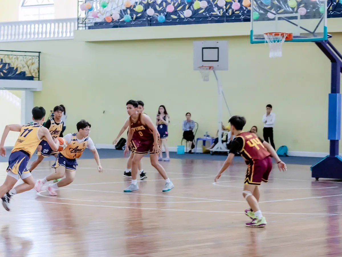A basketball game in the multi-purpose gymnasium